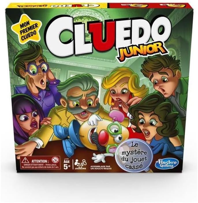 Jeu de plateau Cluedo Junior, pour enfants, à partir de 5 ans, Le mystère du jouet cassé, White, Yellow Version Junior