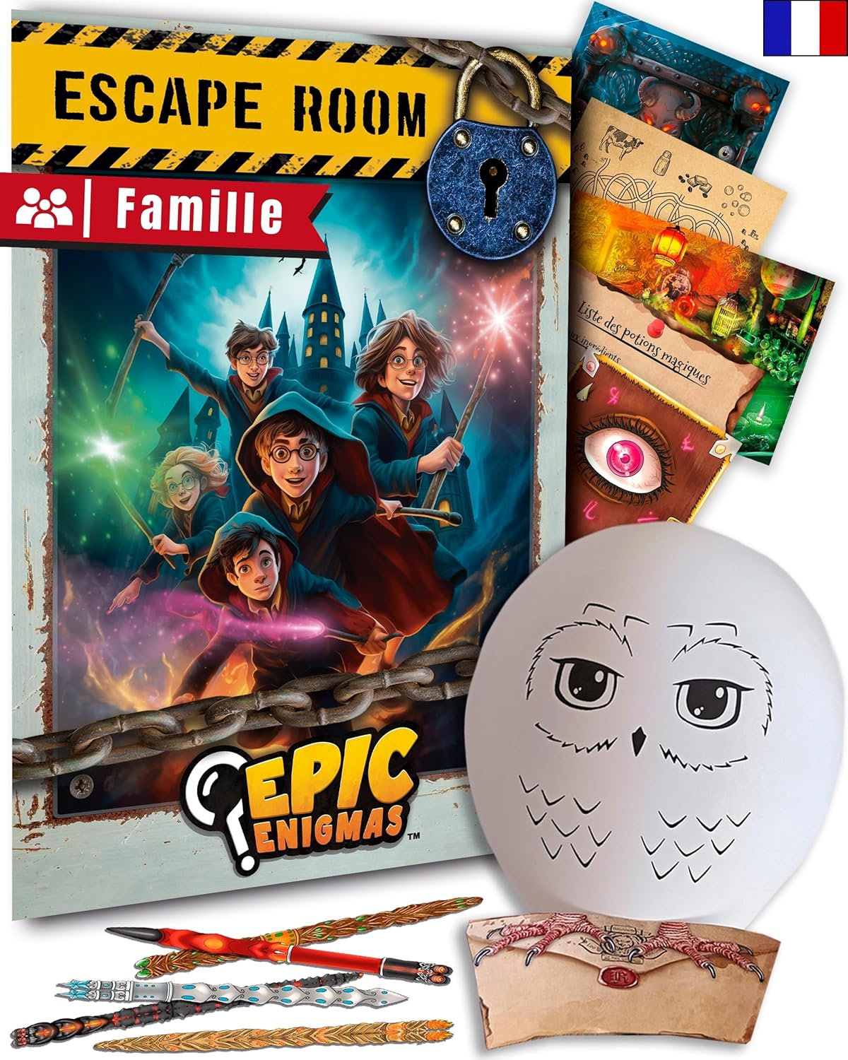 EPIC ENIGMAS - Escape Game Harry Magique - 5 à 12 Ans - 5 Salles Énigmatiques - Jeu Société Enfant Famille - Chasse au Trésor Cadeau - Version française (1 à 5 Joueurs)