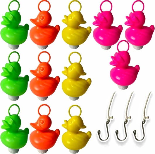 Kit de pêche aux Canards avec 12 Canards Multicolores en Plastique avec Crochet et Poids Comprend 3 hameçons, Jouet de Bain, Jouet de Piscine, pêche Canards garçons et FI