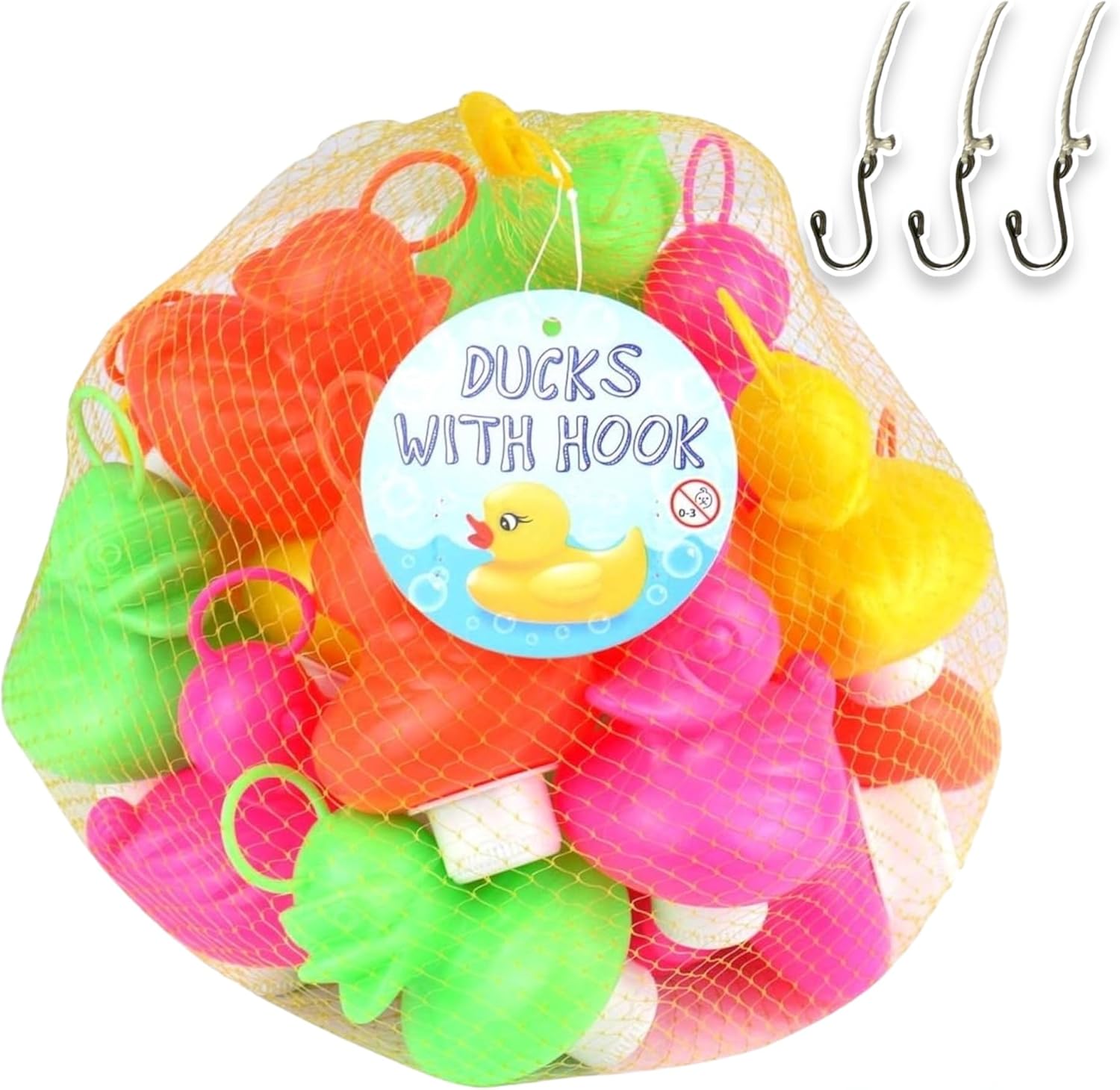 Kit de Pêche aux Canards avec 20 Canards Multicolore en Plastique avec Crochet et Poids Comprend 3 hameçons, Jouet de Bain, Jouet de Piscine, pêche Canards garçons et Filles (édition spéciale) Edition spéciale