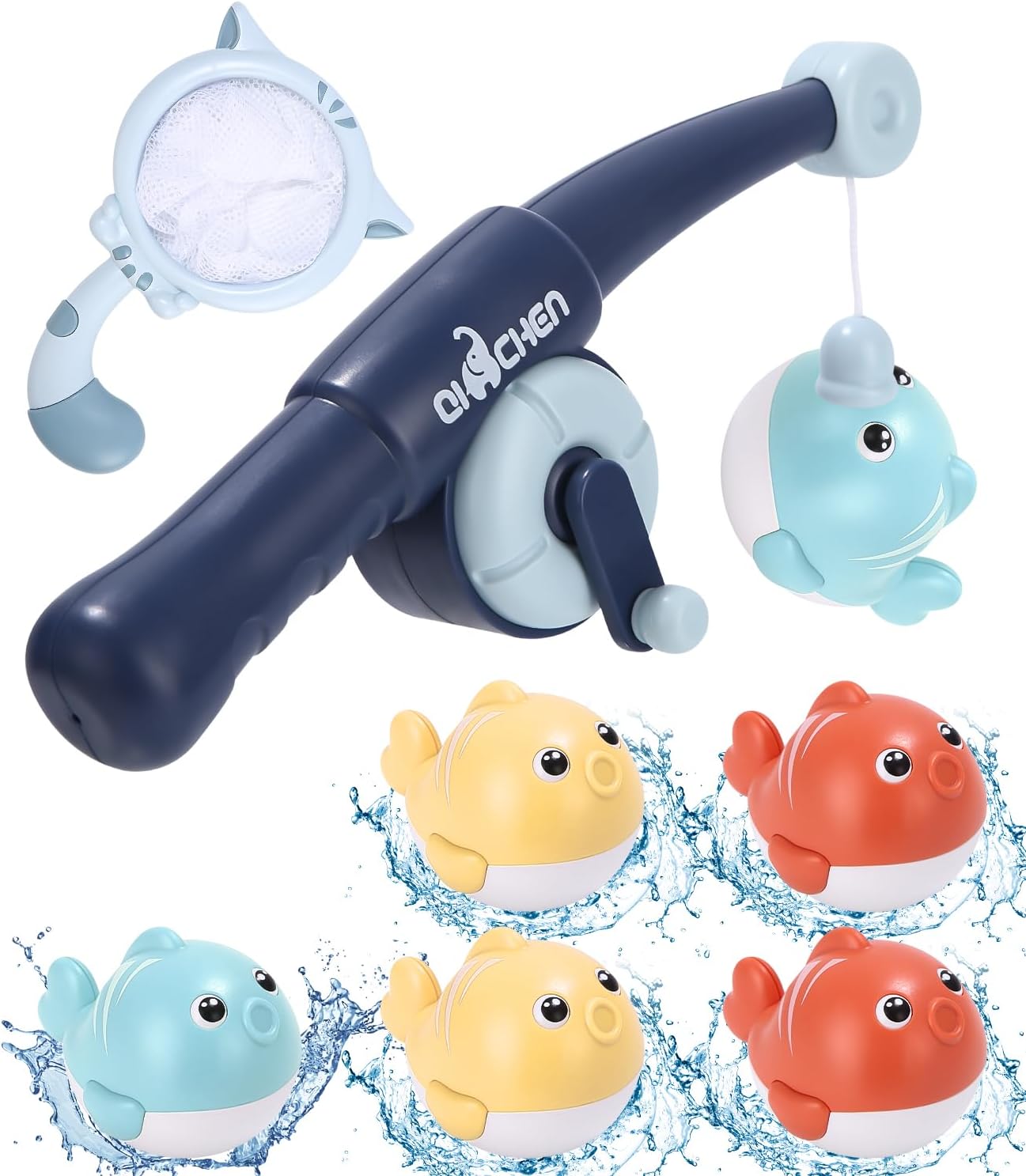Kureny Jouets de Bain,8 Pièces Jeu de Pêche Magnétique avec Filet,Jouets Aquatiques avec Filet de Pêche pour la Douche et la Natation, Jeux de Bain pour Enfants 1-6 Ans,Jouet Cadeau pour Garcon Fille