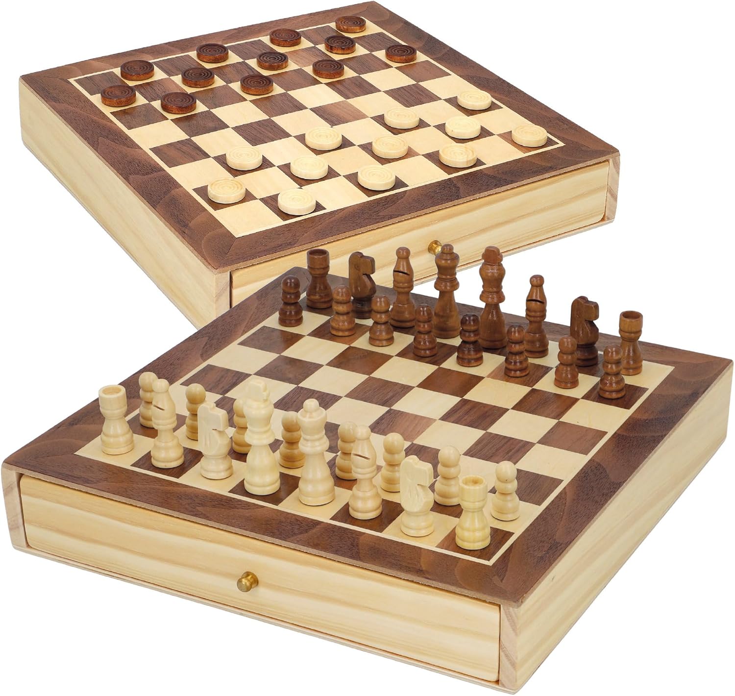 ColorBaby CB Games 45594 Jeu de société d'échecs et de Dames 2 en 1 en Bois avec tiroir 30 x 30 cm 30 x 30 cm 2 en 1