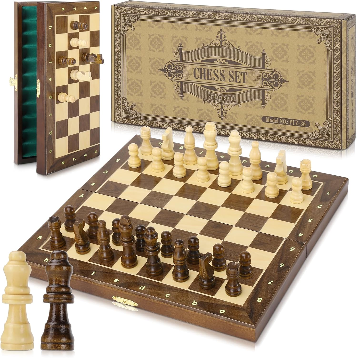 Jeu d'échecs Magnetique Bois,Jeux d Echec en Bois Pliable D'échiquier Voyage avec 2 Extra Dame -30cm,Echiquier Jouet Éducatif pour Enfants