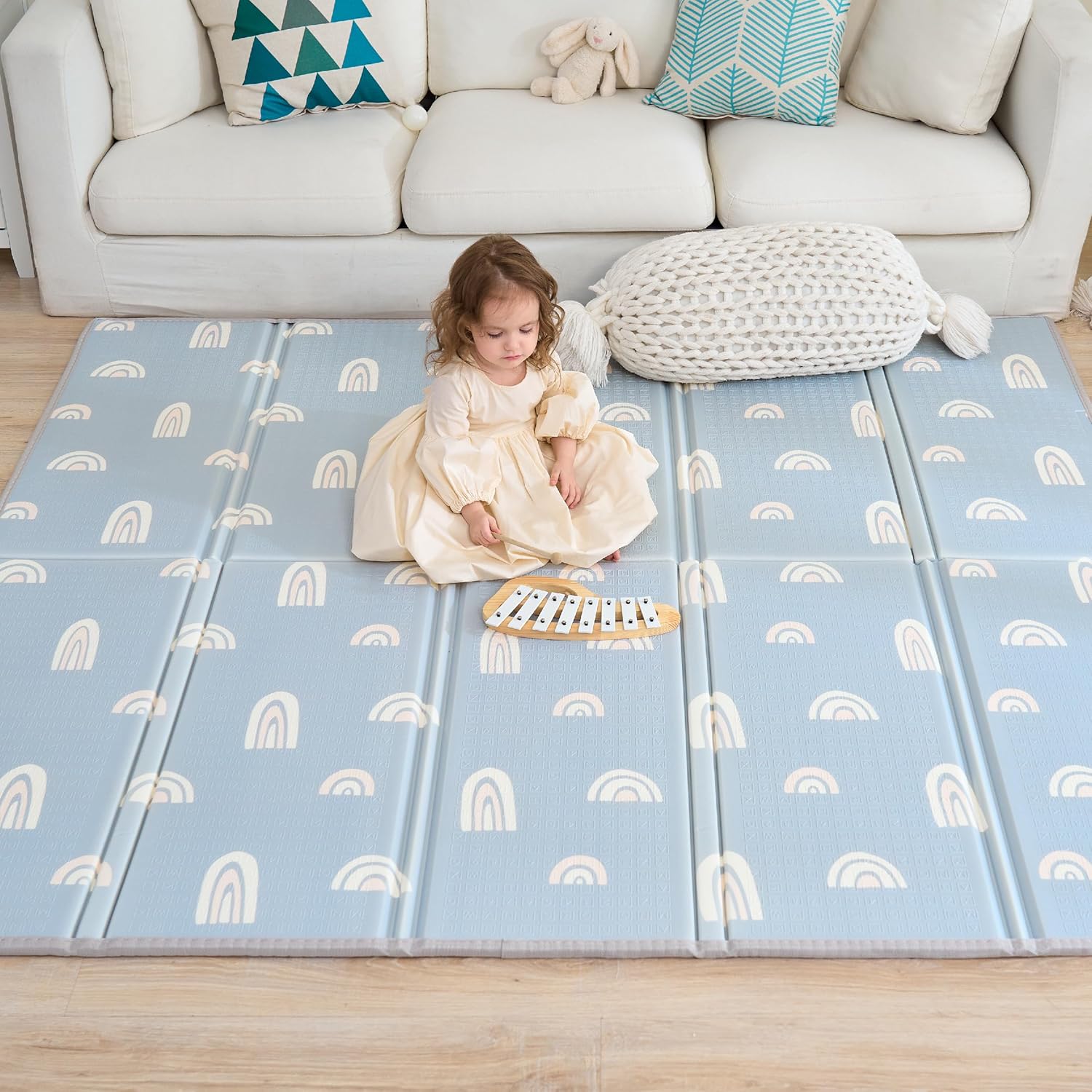Tapis D'éveil Bébé Pliable Epais Réversible 150x180x1cm - Tapis De Jeu Pour Enfant Bebe - Tapis De Sol XXL En Mousse - Tapis De Motricité Favorisant Le Développement Sensoriel - Cadeau Naissance Bébé 150x180cm Geometric