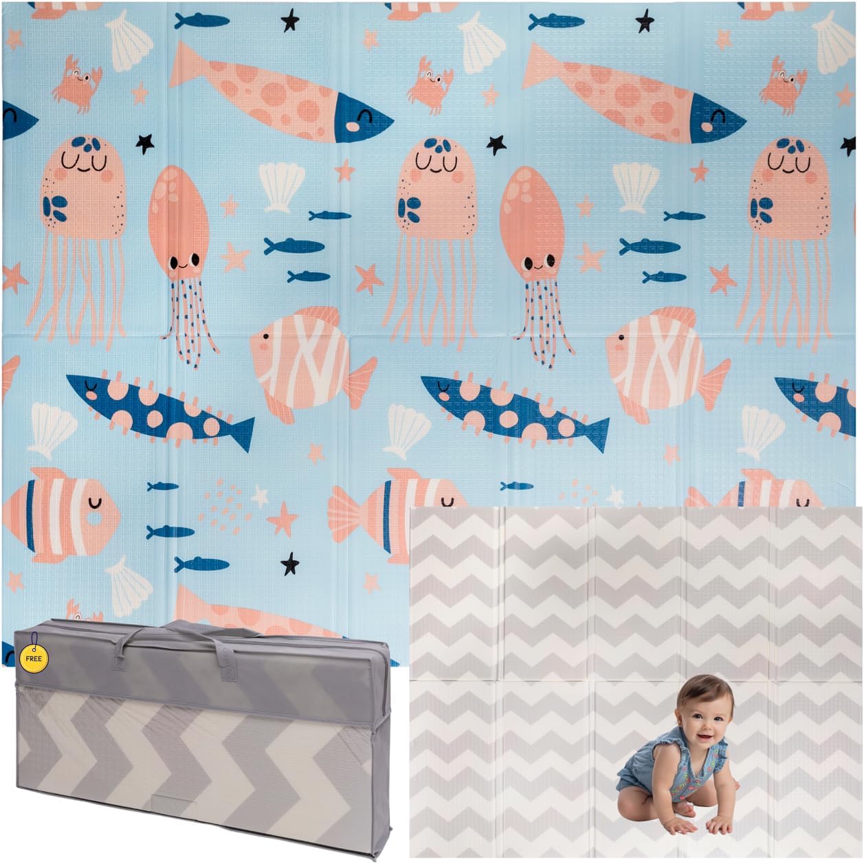 Tapis Chambre - Tapis De Jeux Bébé Pliable Et Réversible, Sensoriel, Imperméable, Atoxique Pour La Sécurité - Parfait Pour Les Activités Bébé Et Le Confort De Votre Enfant, 150x180x1cm Underwater Wonders 1cm grossor, 150cmx180cm