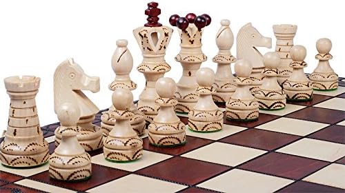 Chess and games shop Muba Jeu d'échecs en bois, artisanal, avec table en bois et pièces d'échecs faits à la main, idée cadeau (55 cm)