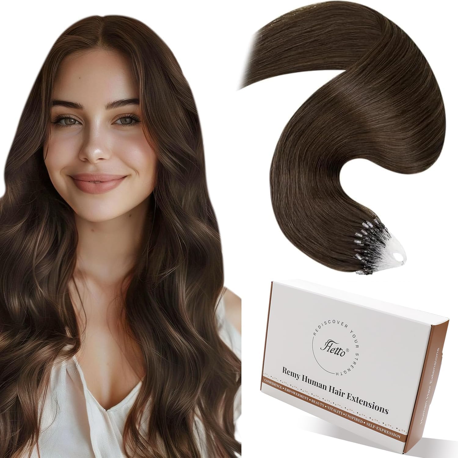 Extension Cheveux Naturel Micro Ring Marron 40 cm Extension Cheveux Humain Easy Loop Chatain Brun Remy Humain Lisse Invisible 50 g 1 g/Mèche #4 MR-40 cm 3.16#4