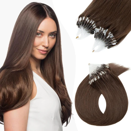 18" Extension Loops Invisible Extension A Froid 100 Mèches Extension Anneaux Cheveux Naturelle 0.5g/mèche, #4 Châtain 100 Meche - 18 Pouces #4 Châtain