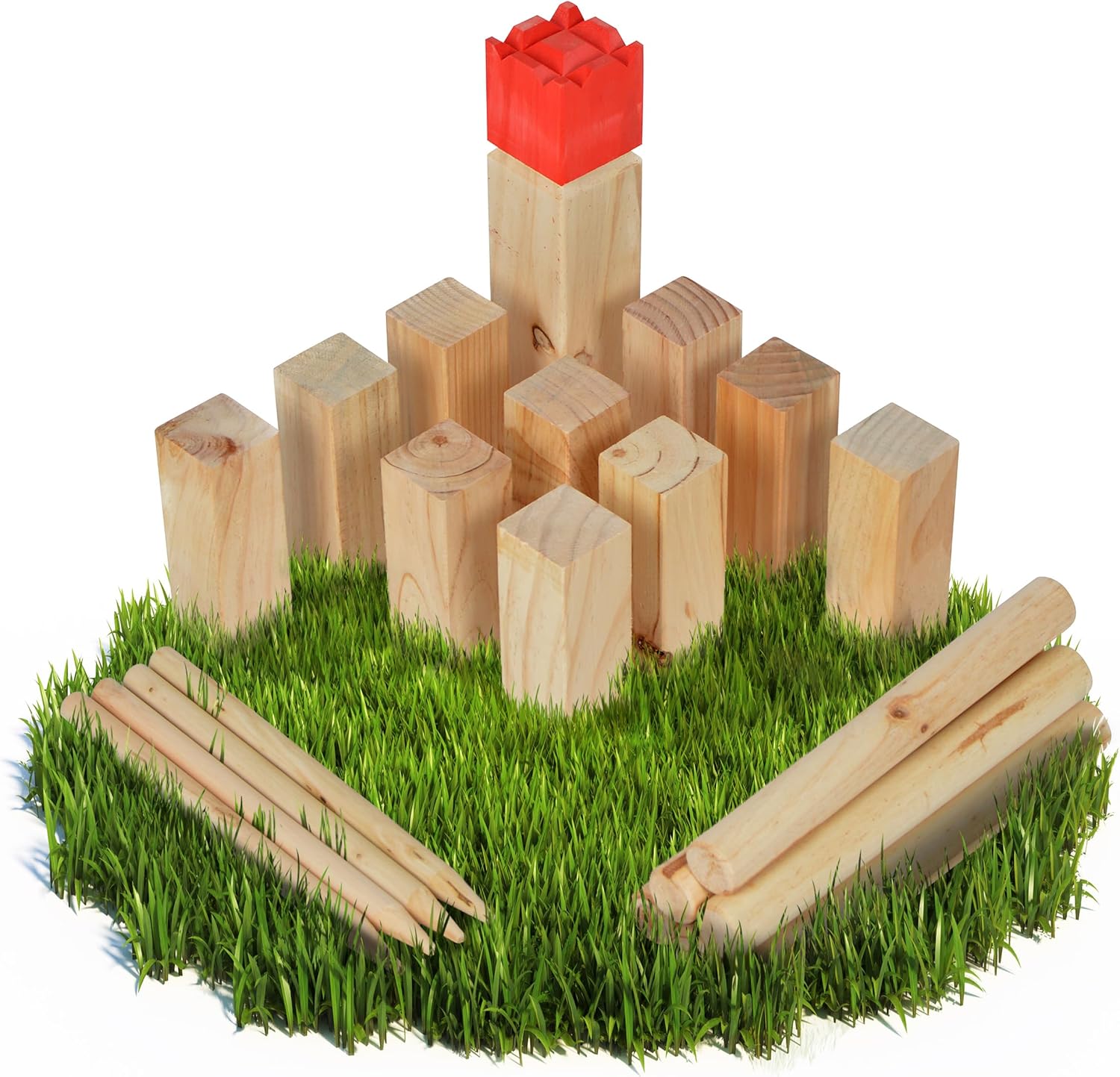 Ocean 5 Kubb - Original Jeu de Société Viking - Jeu en Bois Premium- Jeux de Société Suédois en Bois- Jeu de Réflexion pour Enfants et Adultes 30 Cm Très Épais Couronner Rouge