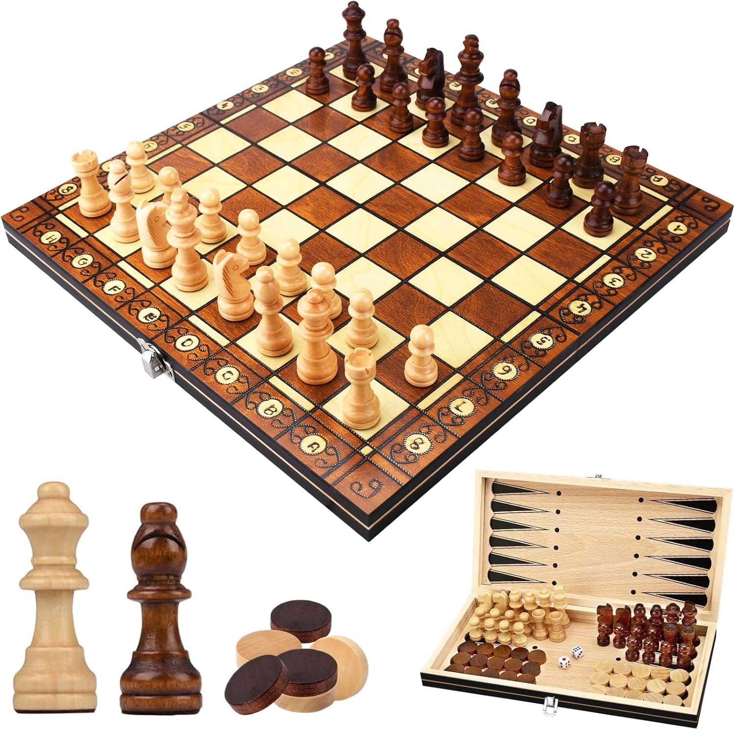 UCAMP Jeu D'éChecs,éChecs 3 en 1,Echec Pliable de Voyage,Jeu d'échecs Magnetique Bois,Echiquier Magnétiques,pour la Famille Activités Fête Adultes Enfants Voyages,Jeux De Stratégie(29x29cm)