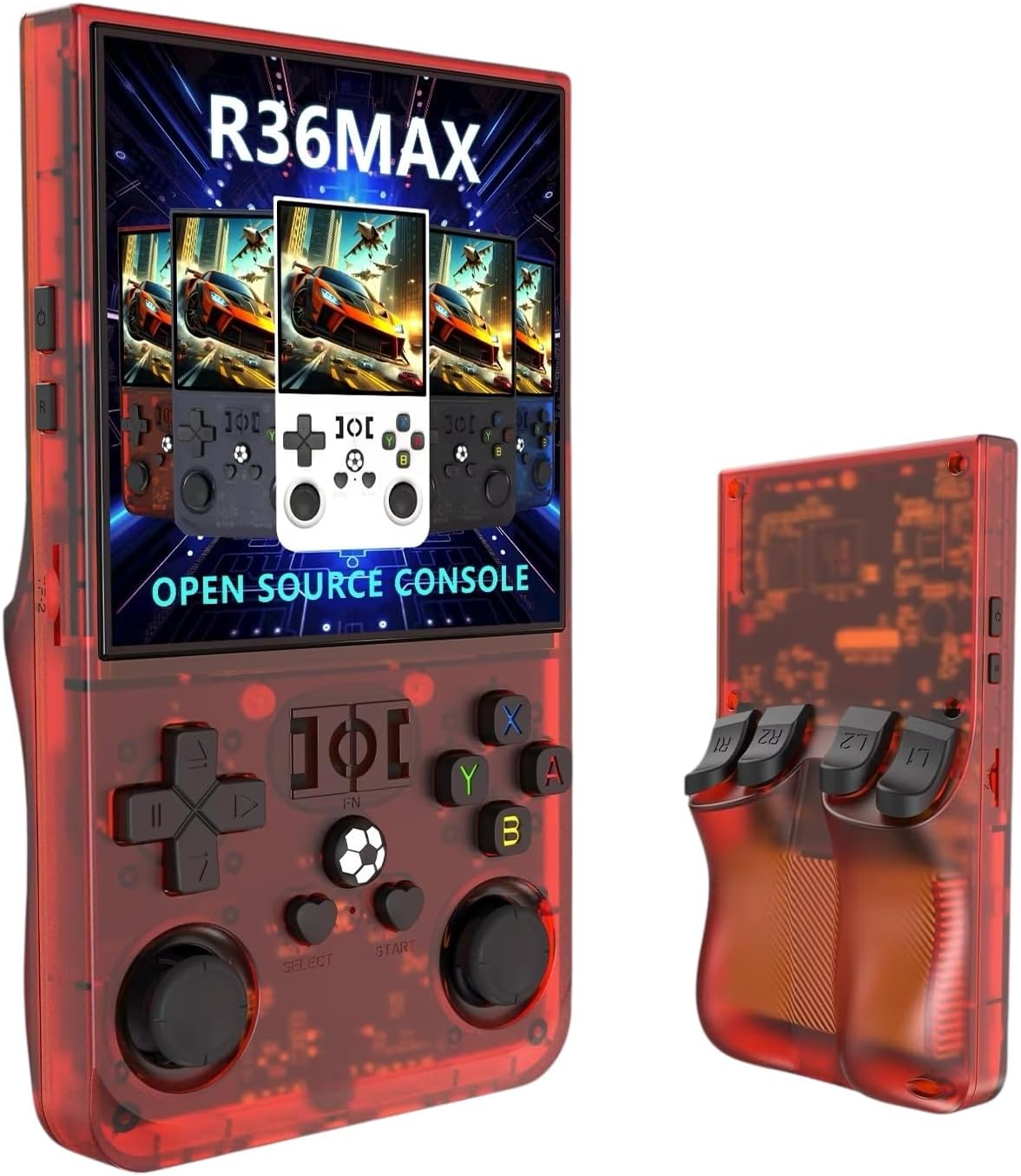 R36 Max, Nouvelle Version améliorée de la Console de Jeux R36S, Console de Jeu Portable , système Linux Open Source, Carte TF 64 Go, 15 000 Jeux rétro, écran IPS de 3,5, Console de Jeux rétro (Rouge)