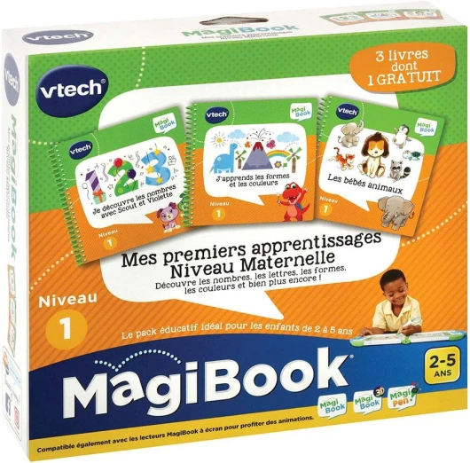 MagiBook, Pack 3 Livres Éducatifs Niveau 1 Mes Premiers Apprentissages de Maternelle, Pages Illustrées et Interactives, Cadeau Fille et Garçon de 2 Ans à 5 Ans - Contenu en Français