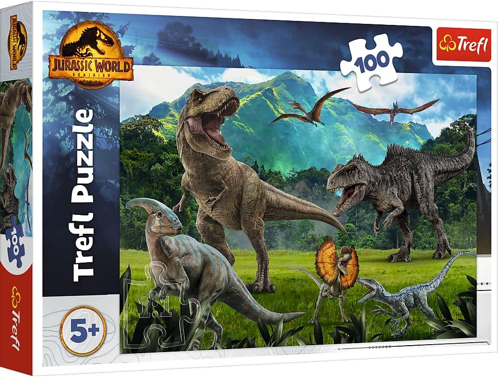 Jurassic World : Dominion, Jurassic Park - Casse-tête 100 éléments - Casse-tête coloré avec des dinosaures, pour les enfants à partir de 5 ans.
