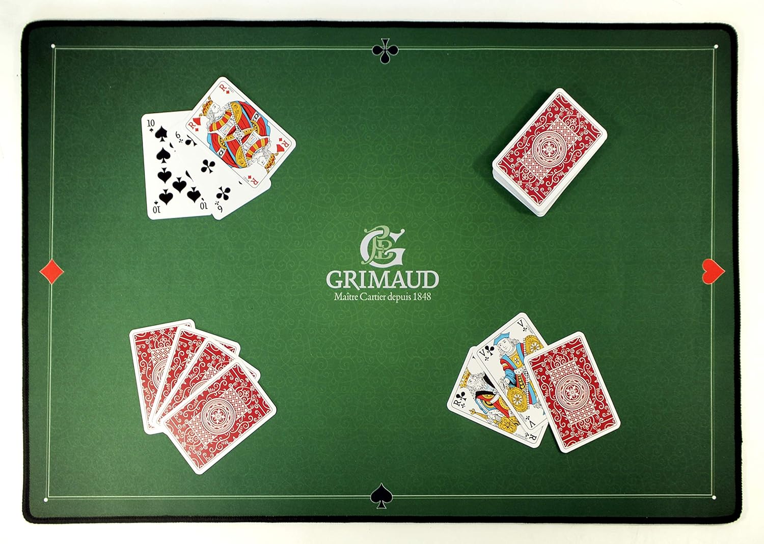 Grimaud – Tapis de cartes néoprène 40 x 60 cm – Tapis de jeu Belote / Poker / Tarot / Coinche – Antidérapant – Glisse des cartes parfaite, Vert