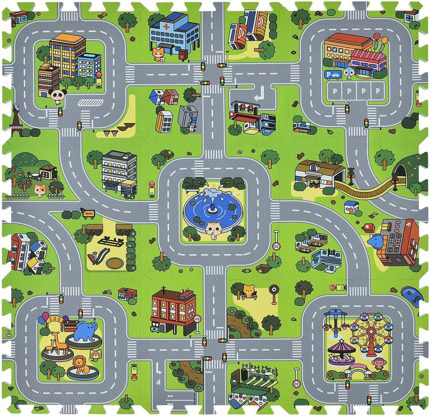 Tapis-Puzzle pour Enfants Jascha 9 pièces – Ville et Rues – Antidérapant et effaçable – Tapis de Jeu dès 10 Mois – Tapis de Sol Puzzle pour bébé