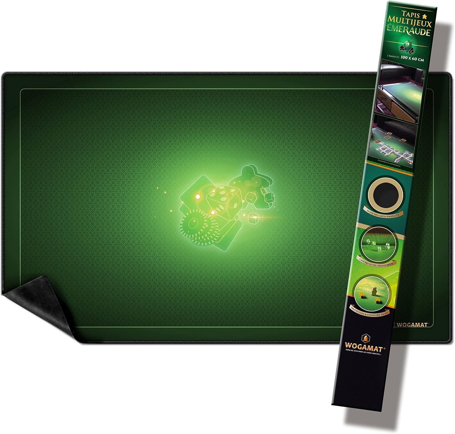 Tapis de Jeu Neoprene Vert Emeraude Grande Longueur 60 x 100 cm pour Jeux de Cartes, Jeux de Dés, Jeux de Société - Néoprène Silencieux épais Lavable antidérapant - Tapis Multijeux Luxe.