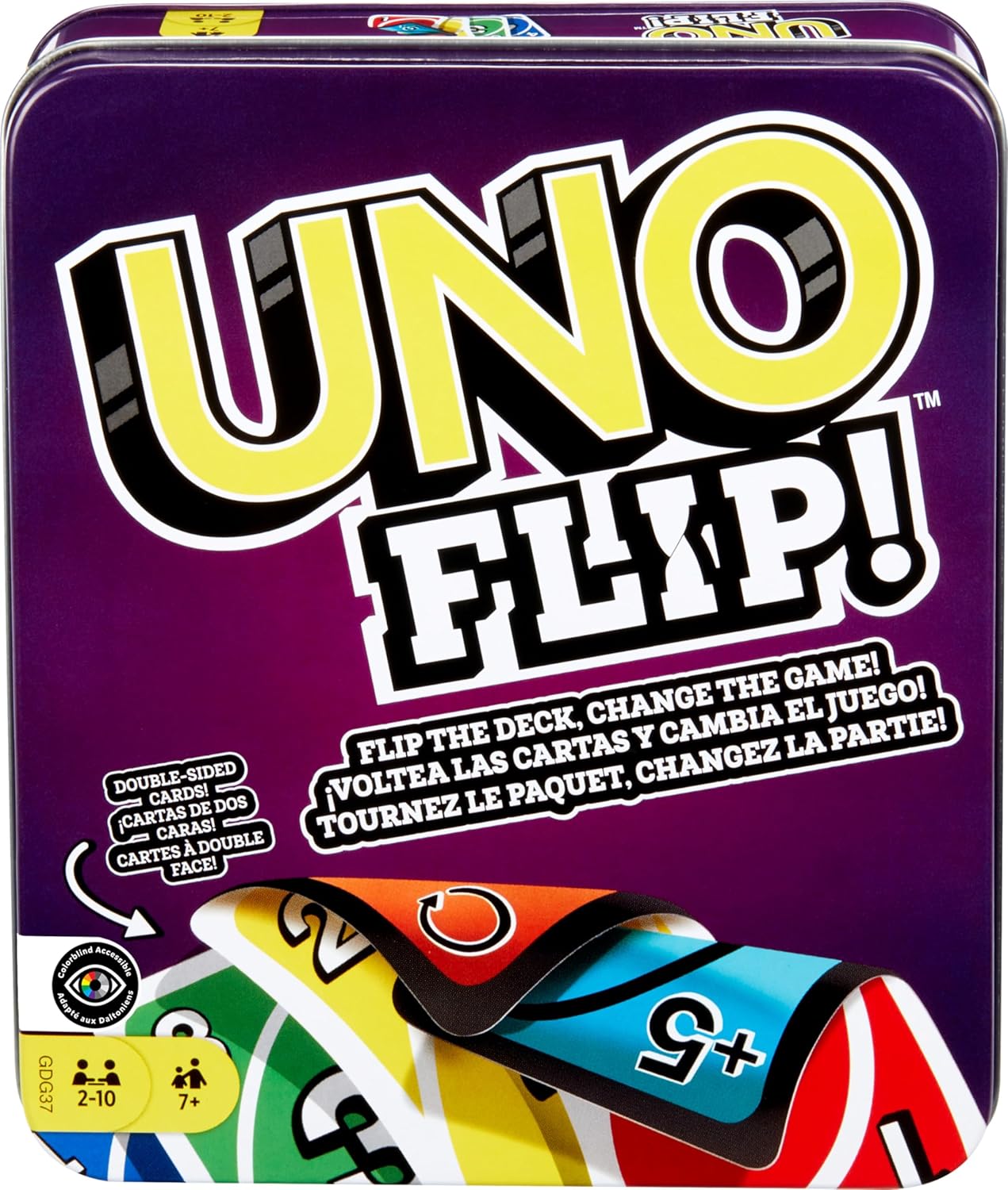 Uno Jeu De Cartes, avec 112 Cartes dans Une Boîte Métallique Robuste, avec De Nouvelles Cartes Action Étonnantes, Jouet Adultes, Enfant, Adolescent, A Partir De 7 Ans, GDG37 UNO Flip