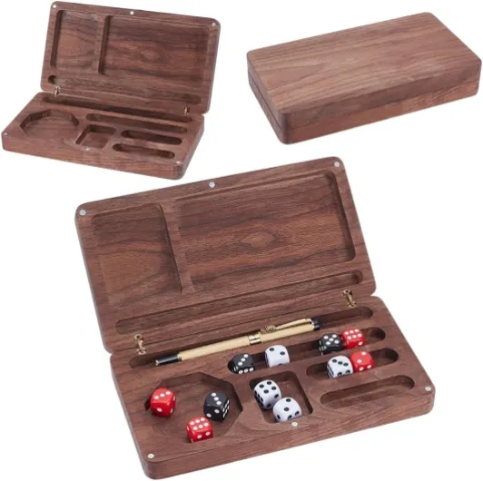 Boîte À Dés en Bois Plateau Rectangulaire avec Support pour Téléphone Et Verrou De Sécurité Porte Dés De Stockage Marron pour Jeux De Rôle Cadeau
