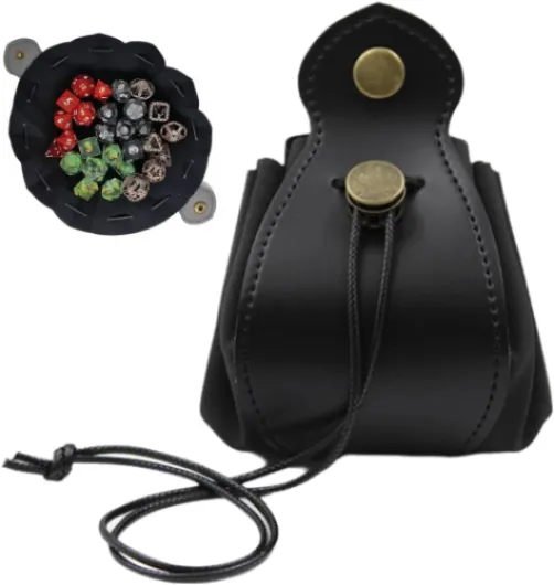Sac a Dés en Cuir,Sacs et Boîtes à Dés,Piste de Dés,Dice Case Organizer,Piste de Dés,Pochette RPG Vintage a Cordon pour Pièces de Monnaie,Dés et Petits Accessoires，1PCS，Noire.