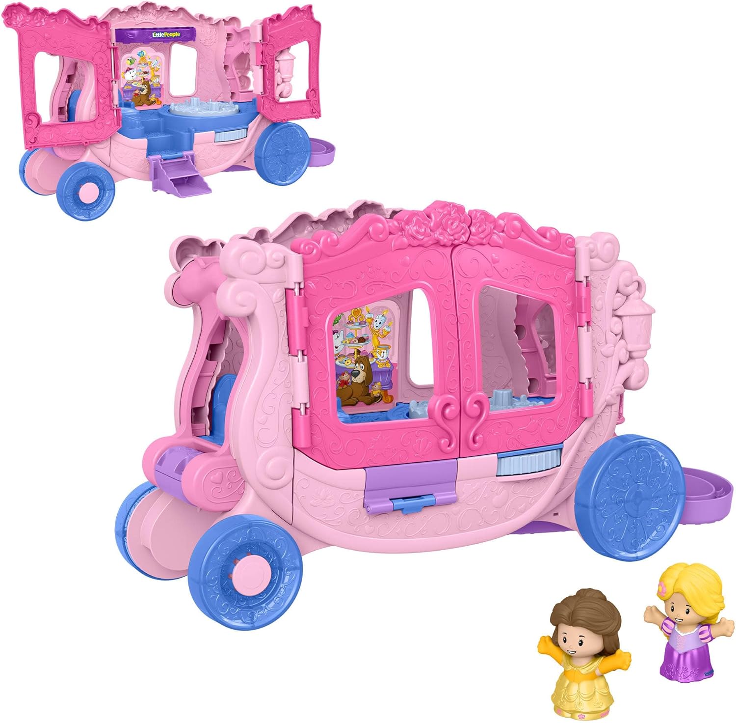 Fisher-Price Little People Carrosse Musical à Pousser Princesses Disney avec Figurines pour Le Jeu d’Imitation, pour Enfants à partir de 18 Mois, JCW72