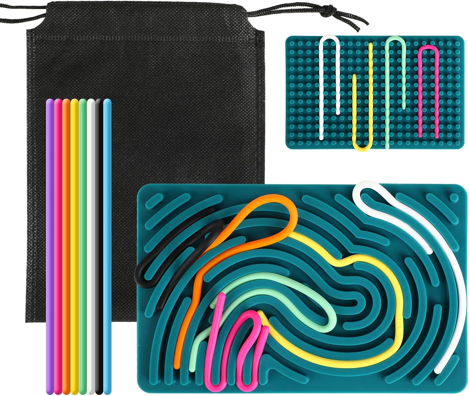 Strehknewen – Tableau d’Activité Sensorielle Double Face en Silicone, Jouet Anti Stress Enfant avec 20 Cordons et Sac de Voyage, Fidget Board pour Autisme, TDAH et Concentration