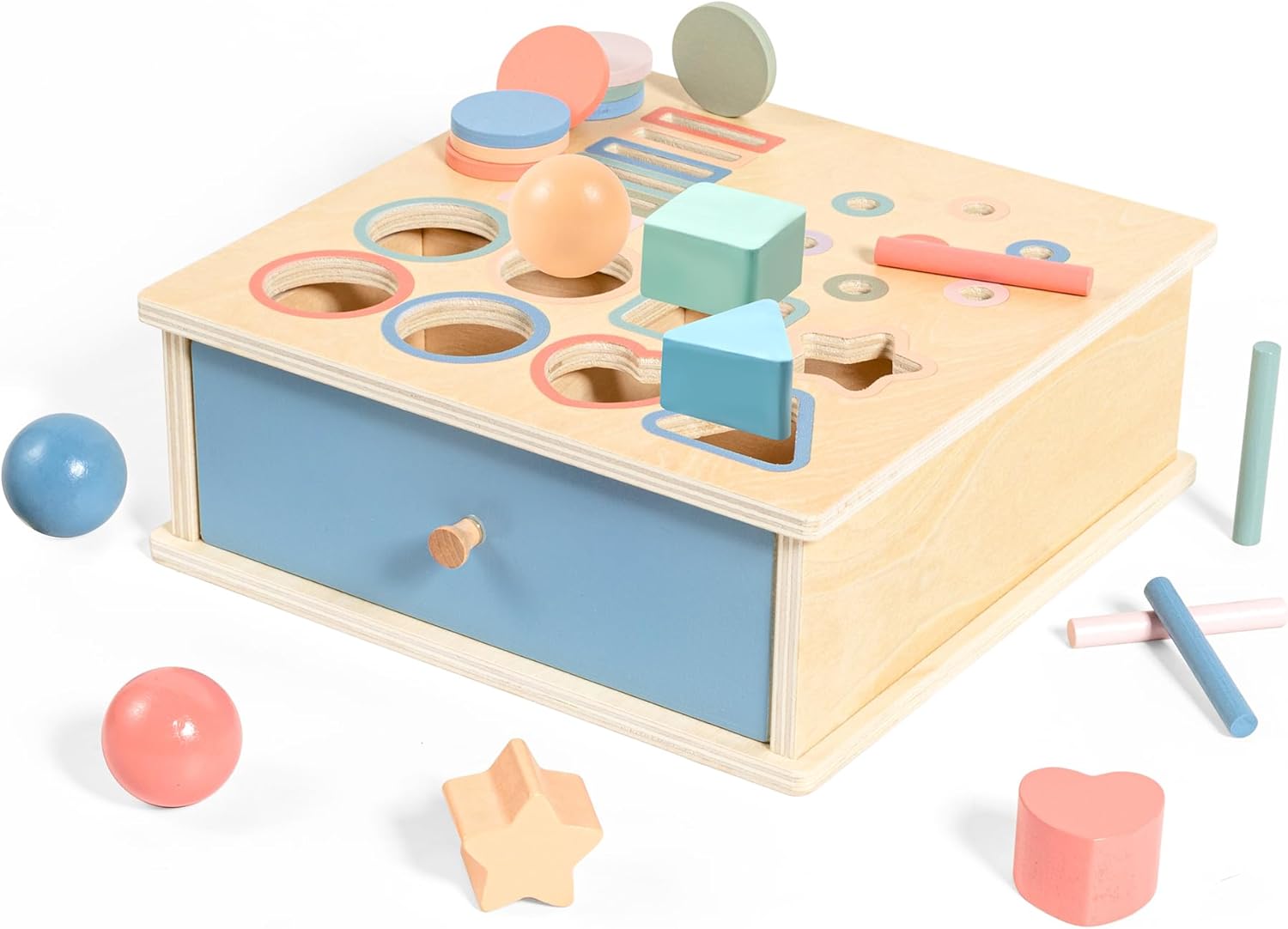 LTFIOON Jouet Montessori 4-en-1 en Bois à partir de 1 an - Cube d'Encastrement & Jeu de Tri Couleurs Formes avec Boîte de Rangement - Jouet Motricité Fine et Sensoriel pour Enfants 1, 2, 3 Ans 4 en 1