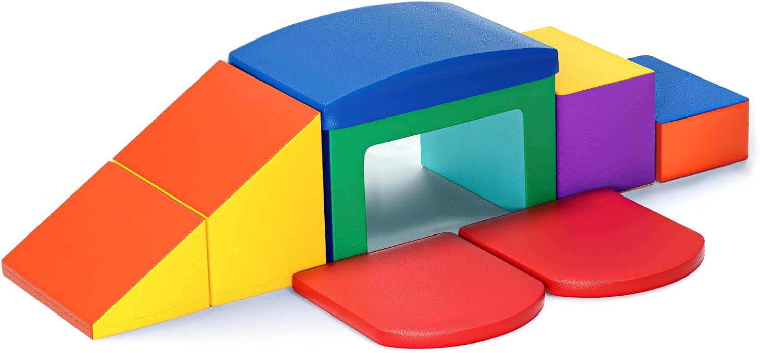 CUPCHID Parcours motricité bébé,6 pièces Jouets d'escalade,Mousse Blocs de Construction Jouets éducatifs,Soft Play Corner Climber pour Tout-Petits Bébé 1 Ans+ (Couleur)