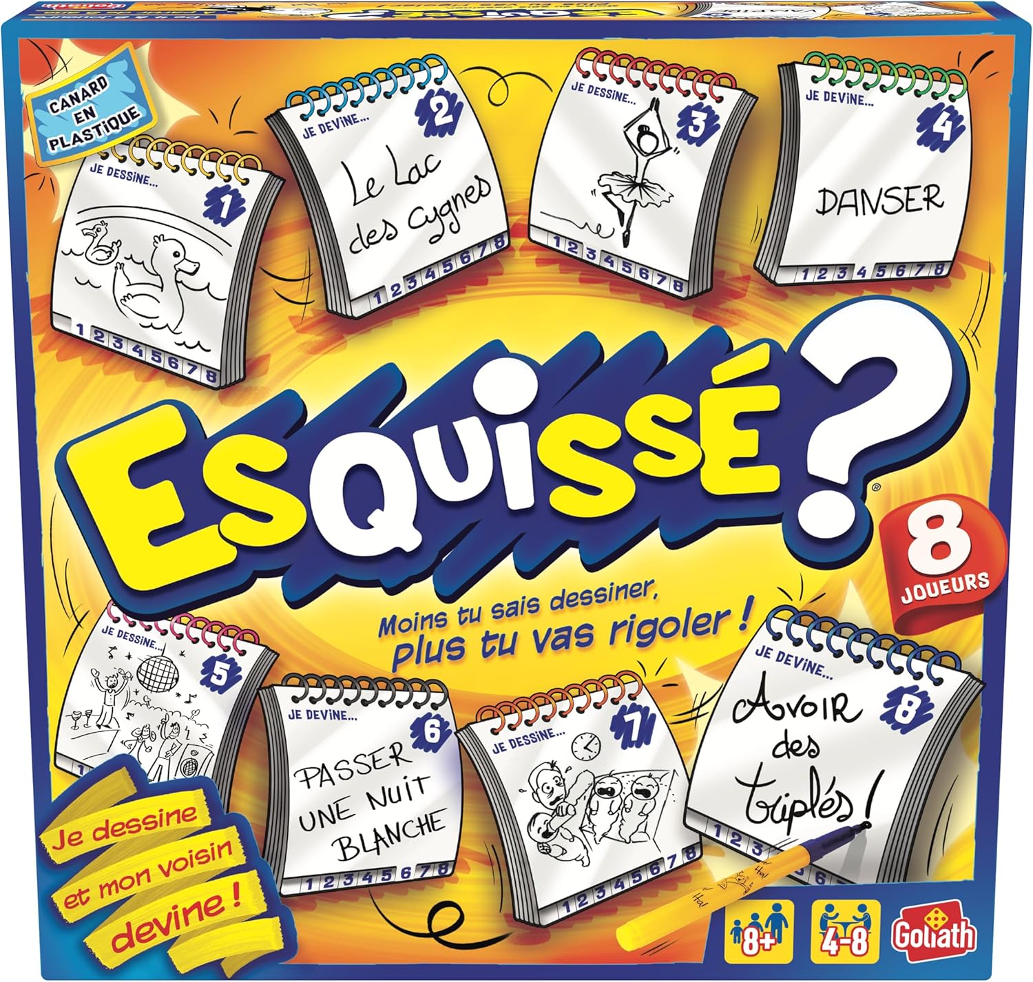 ESQUISSE 8 JOUEURS - Jeux de Dessin - Jeu de Société pour Enfants dès 8 Ans - Faire Deviner à Son Voisin - Inclus 8 Carnets pour Dessiner - A Jouer en Famille ou entre Amis- 4 à 8 joueurs