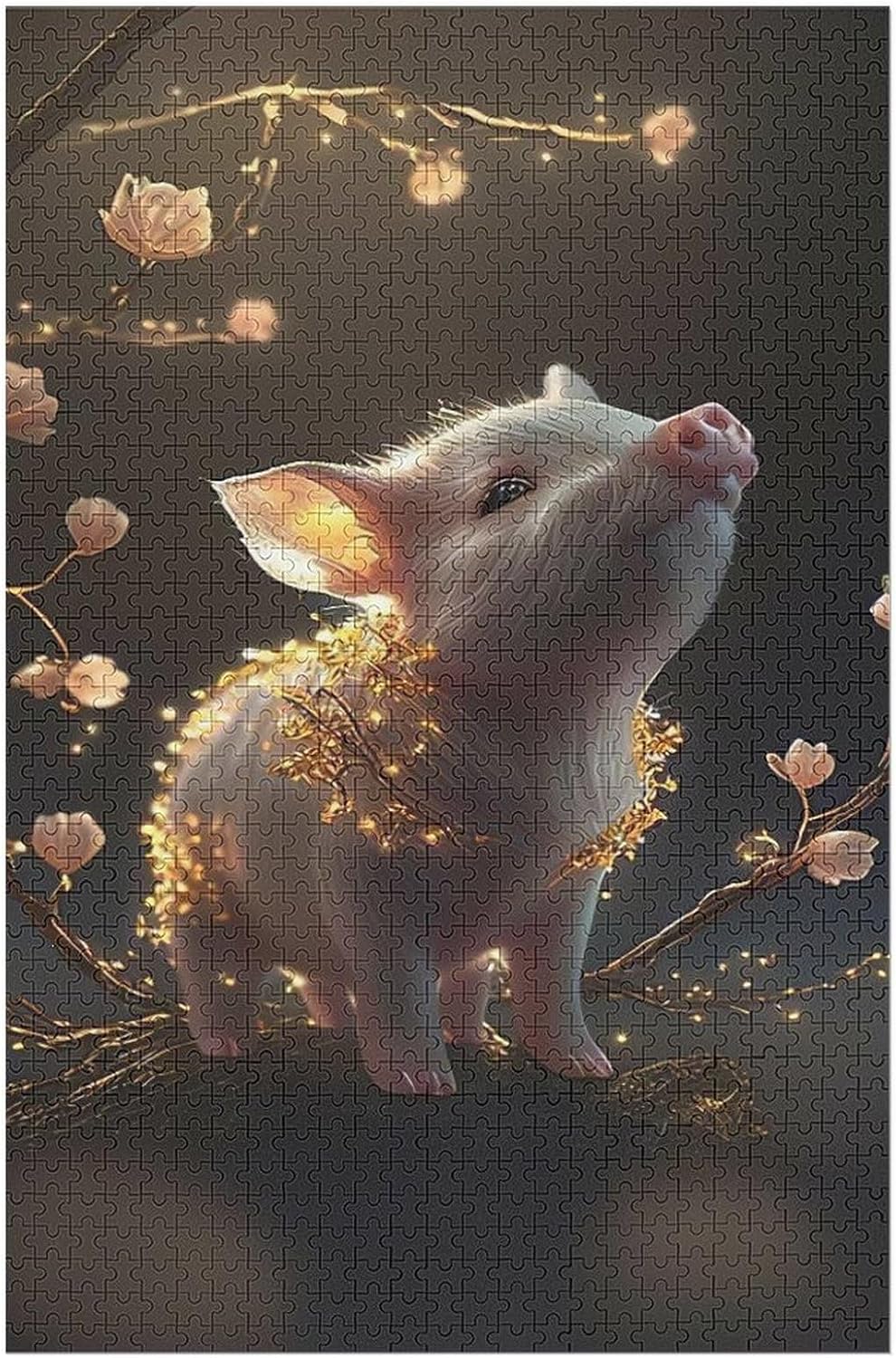 Cochon Mignon 1000 Pièces Puzzle en Bois pour Adultes Enfants, Puzzles Impossible, Jeu D'adresse pour Toute La Famille, （78×53cm） Cochon Mignon-3