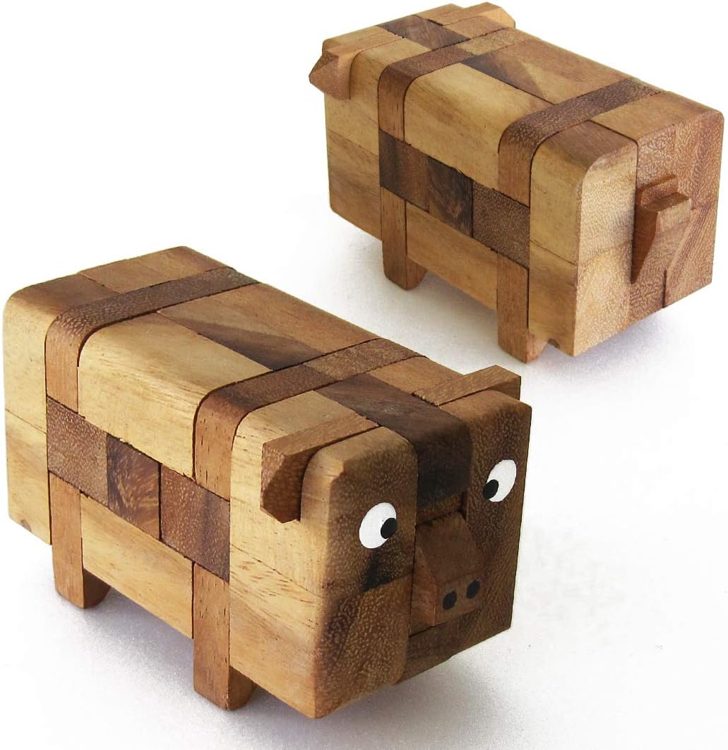 Pig Puzzle Le Casse tête de Cochon ! Jeu Puzzle en Bois Massif de difficulté 2/6 - Marque française Le Délirant® Norme CE - Démontez Puis reconstituer Les 13 pièces du Cochon à partir de 8 Ans.