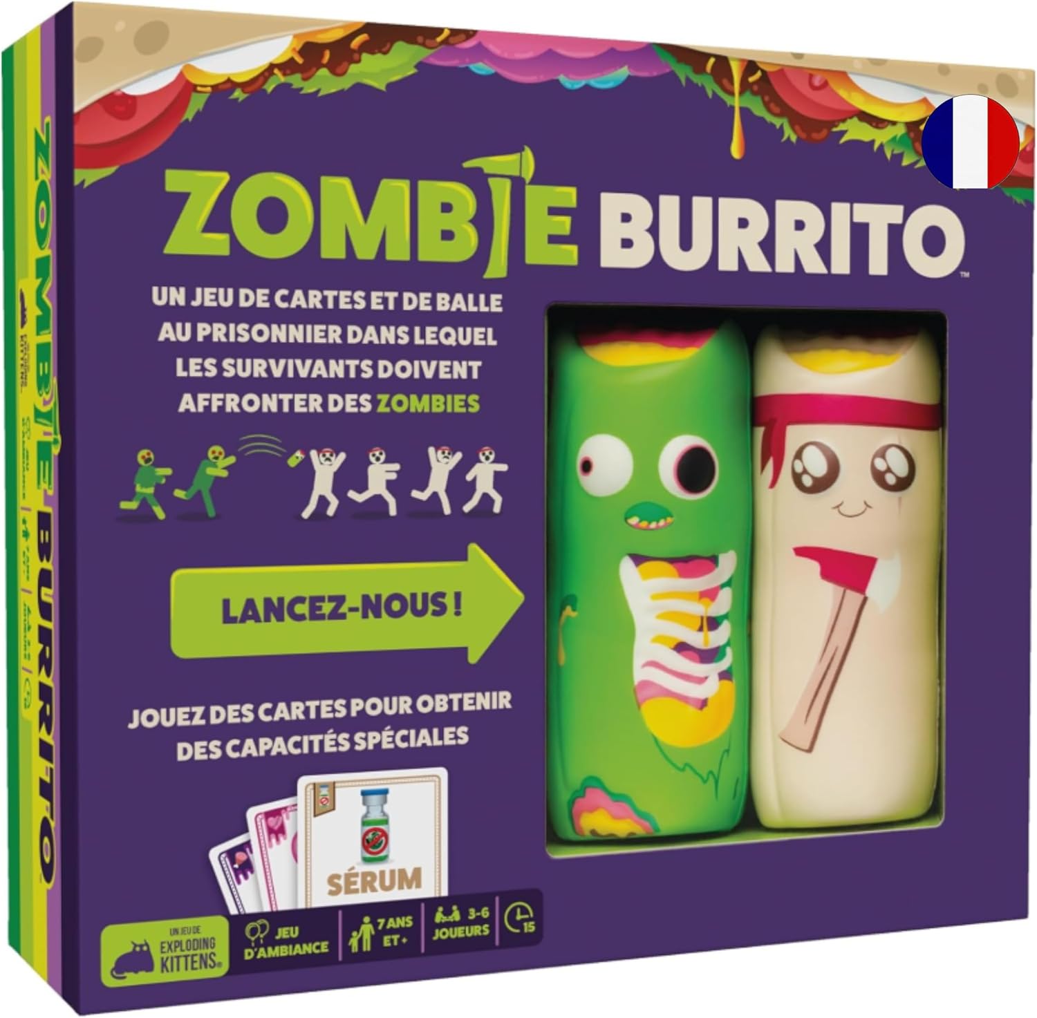 Zombie Burrito - Exploding Kittens - Jeux de société - Jeu d’Ambiance frénétique en équipe - Famille et Amis - Dès 7 Ans - 3 à 6 Joueurs - 15 Min - Version Française