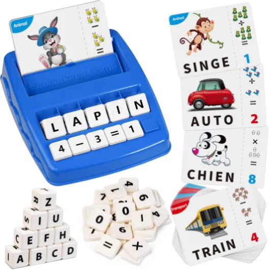 Joozmui Jeux Educatif 3 4 5 6 7 8 Ans, Jouet Fille 3-8 Ans Cadeau Enfant 3-6 Ans Garçon Apprendre a Lire Jeux de Societe Française Lettre Scrabble Bleu Foncé