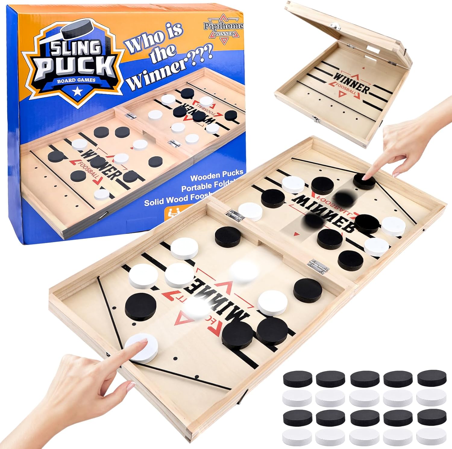 Fast Sling Puck Game, Jouets de Jeu de Société Hockey, Jeu de Société Rapide Slingpuck, Jeu Rapide de Rondelle de Fronde en Bois, Gagnant Jeux de Société Jouets pour L'Interaction Parent-Enfant Couleur du Bois