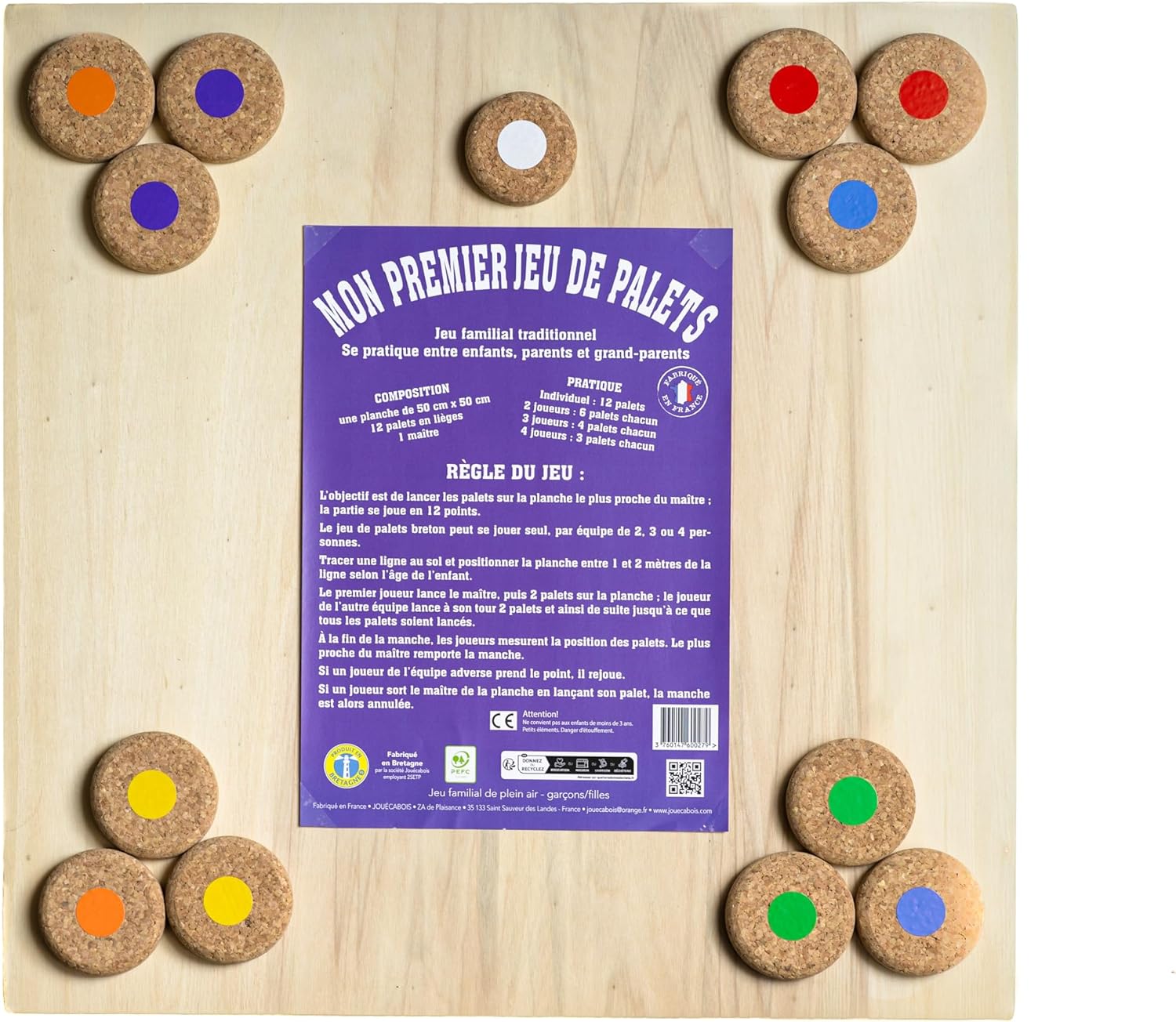 JOUECABOIS Mon Premier de Jeu de Palet Planche + Palets en Liège