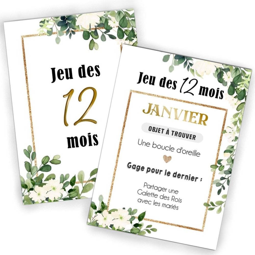 Jeu des 12 mois Mariage, 14 cartes - Animation Mariage - Jeu de mariage invités - Cadeau de Mariage - Décoration de Mariage (Jeu 12 mois)