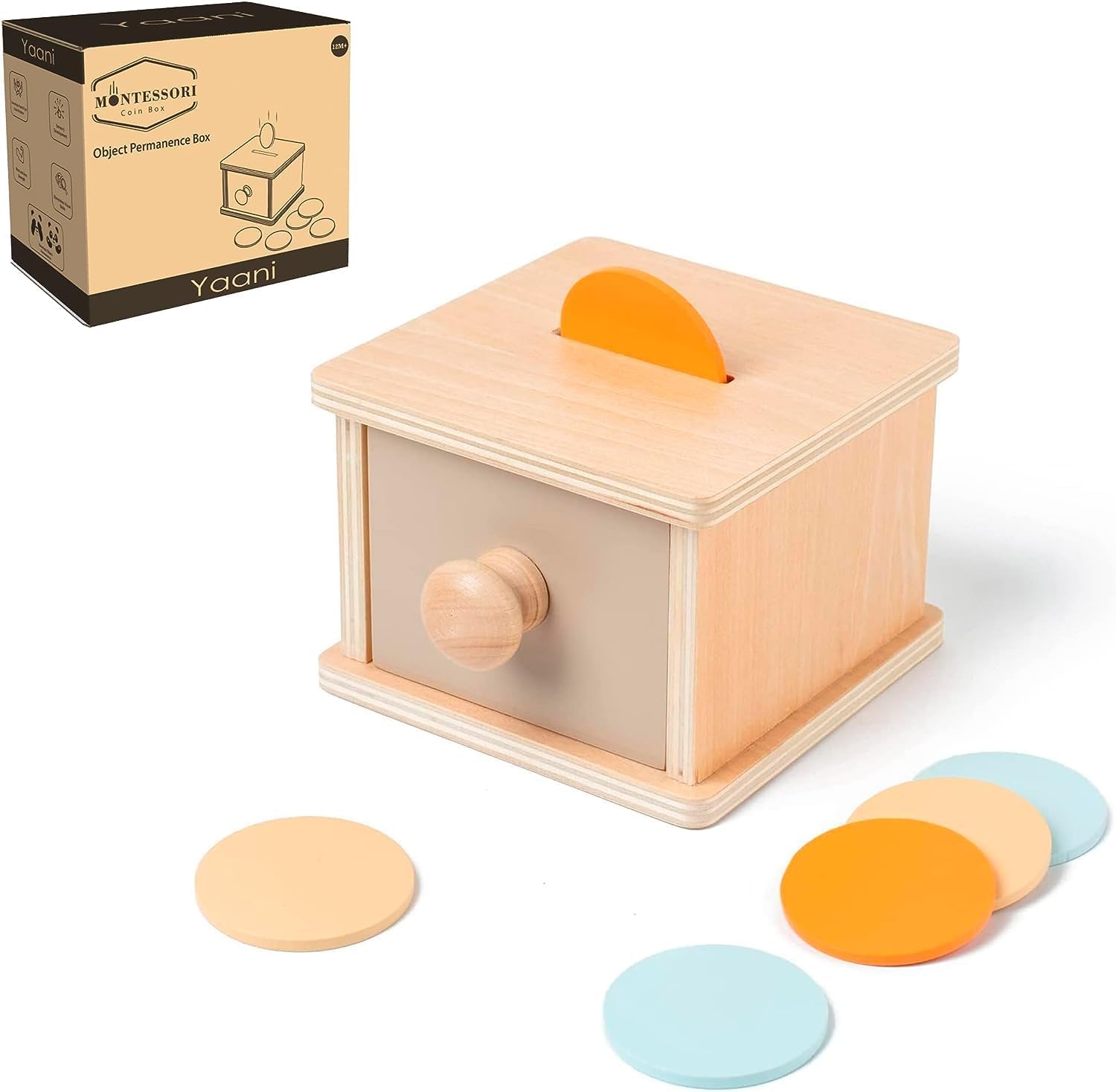 YAANI Coffret Monnaie Montessori et boîte de Permanence d'objet, Montessori 1 an, Jeux Bebe 1 an, Montessori Bebe 6-12 Mois, Jouet Montessori 2 Ans, Jeux Enfant Boîte à monnaie de 12 mois et plus