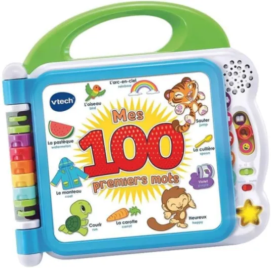 Mon Imagier Bilingue, Imagier Parlant Mes 100 Premiers Mots, Livre Sonore, 12 Pages Illustrées et Interactives, Jouet Éducatif, Cadeau Enfant Dès 18 Mois - Contenu en Français et Anglais 100 mots