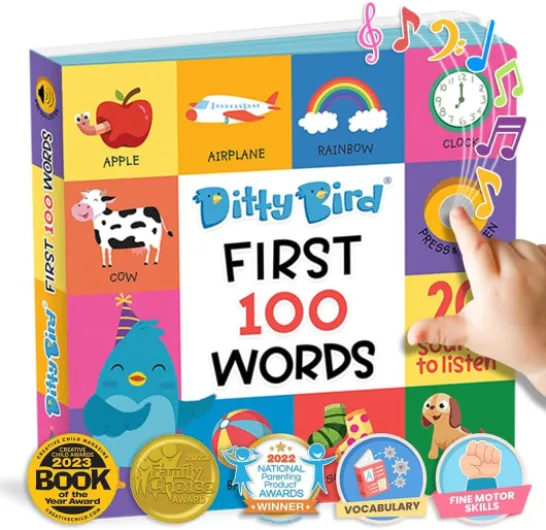 Livre Sonore en Anglais: 100 Premiers Mots in English - Apprentissage ludique de la Parole pour bébés de 1 à 4 Ans - Livre interactif avec sonorités et chansons Amusantes 100 Words