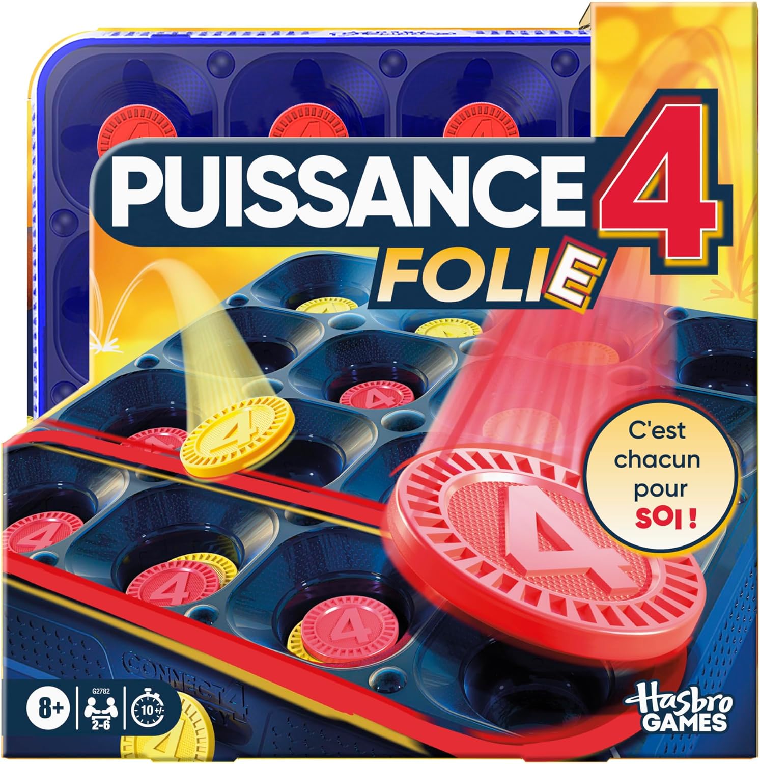 Puissance 4 Folie, Jeu de Plateau - Version Française Rapide pour Enfants et Familles, Jeu de Société Hasbro avec Pions à Faire Rebondir, Dès 8 Ans Édition Folie