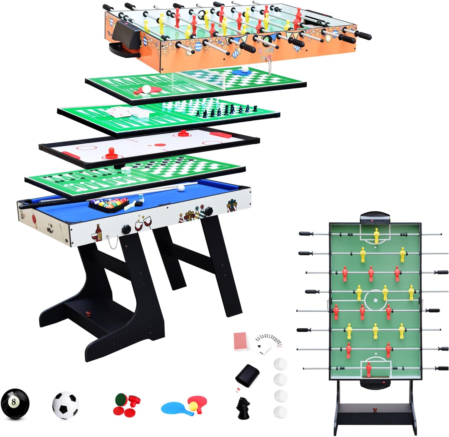 OYE Table Multiple Jeux 4 en 1 Pliante-Billard, Tennis de Table, Babyfoot, Hockey 8 en 1 Pliante Table