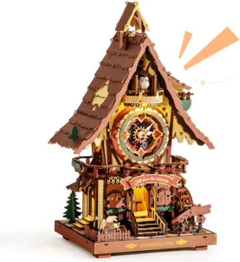 Puzzle 3D Horloge Coucou Mécanisme Maquette en Bois à Construire Modelisme Construction Adulte Idées Cadeaux Femme Homme Personnalisés Couleur Vintage LC901C