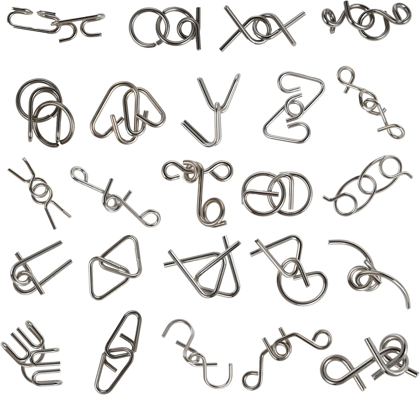 Set de Casse-têtes en métal 24 pièces, Jeux de réflexion pour Adultes, Jeux de Patience pour Adultes, Jeux de dextérité, Casse-têtes pour Enfants, Puzzle IQ 3D, idée Cadeau pour Tous Les âges.