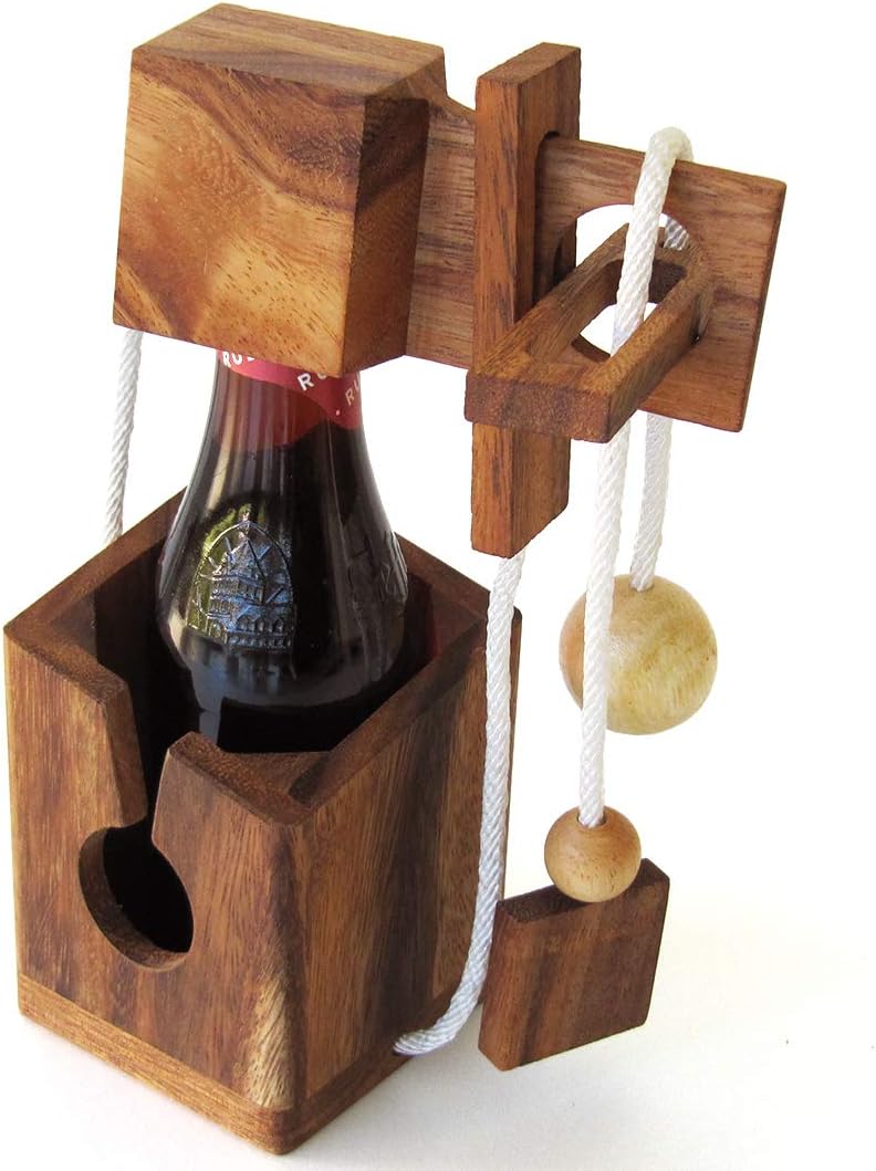 CASSE TÊTE pour BOUTEILLE de Bière - Jeu puzzle en bois massif aux normes CE, marque française Le Délirant®, difficulté 3/6 - Tentez de libérer la bouteille ! idée cadeau original Noël - fête des pères.