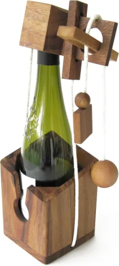 Casse Tete pour Bouteille Jeu Puzzle en Bois Massif aux Normes CE, Marque française, difficulté 3/6, Accessoire de vin, idée Cadeau Original Noël - fête des pères - Cadenas ne cassez Pas la Bouteille