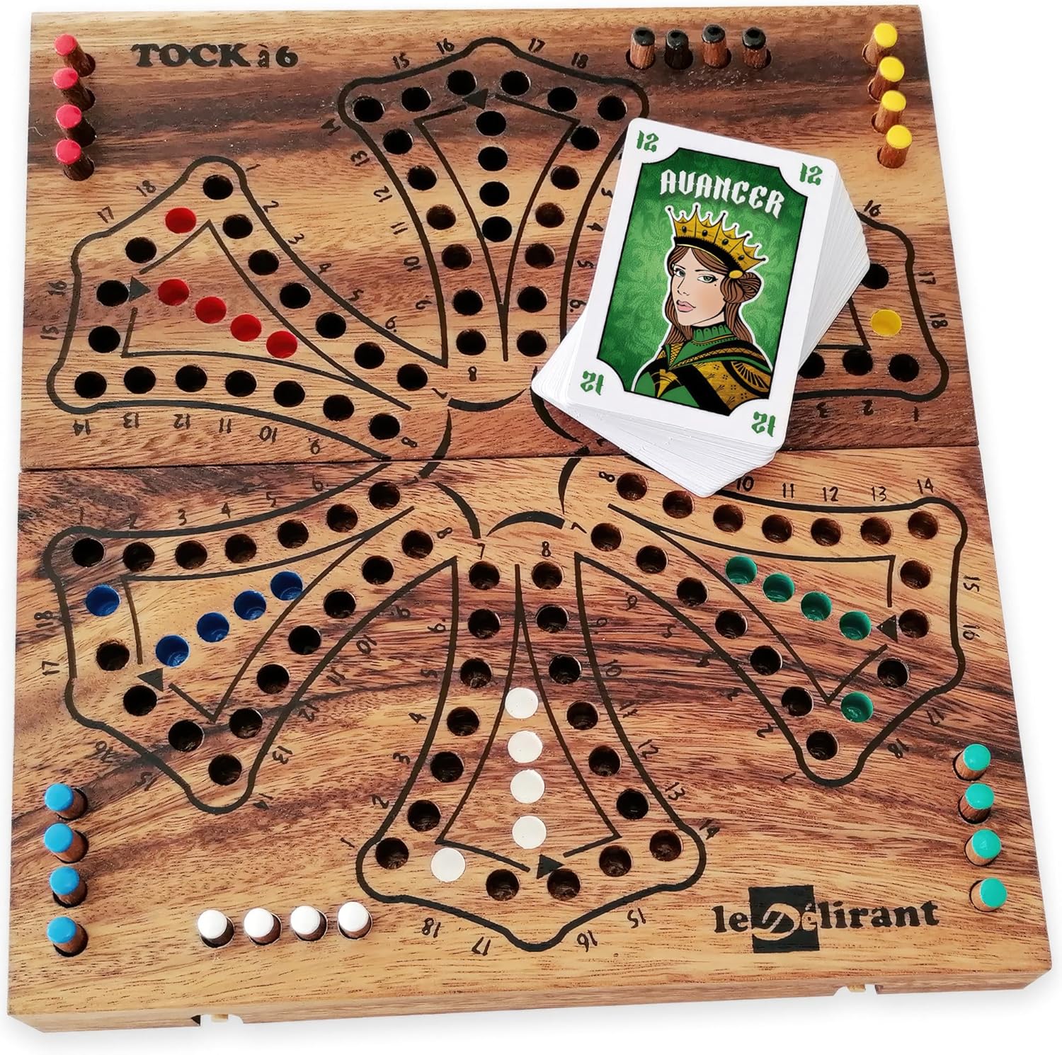 Jeu de Tock à 6 Joueurs - Fabrication Artisanale en Bois d’Acacia Massif – Marque Française - à Partir de 6 Ans - Inclus 54 Cartes CartatoC - Jeux de Société Familial.