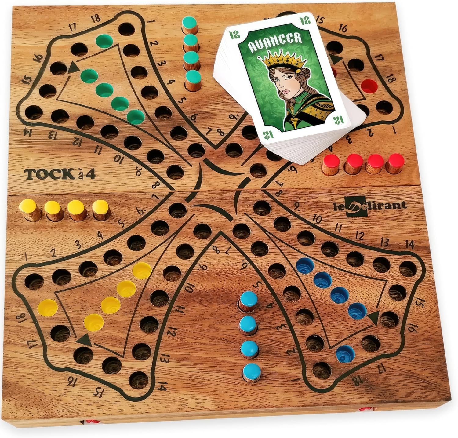 Jeu de Tock à 4 Joueurs - Inclus 54 Cartes CARTATOC - Fabrication Artisanale en Bois d’Acacia Massif – Marque Française - à Partir de 6 Ans - Jeux de Société Familial.