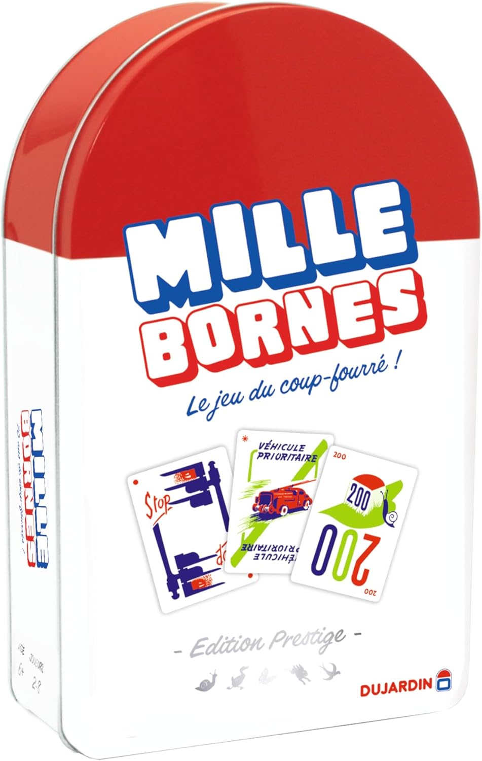 Dujardin – Mille Bornes Prestige, Jeu de société, Jeu de Cartes, Boite métal, Coffret Cadeau, Atteignez Les 1000 bornes en Premier, A Jouer en Famille et Entre Amis, 2 à 8 Joueurs, Dès 6 Ans
