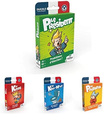 Lot de 4 Jeux de Cartes - President OU TROUDUC, KEMS, Kilo DE Merde, POUILLEUX - ECO Format