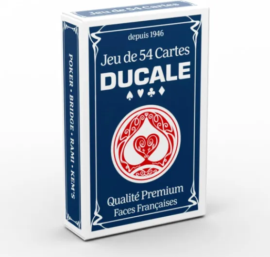 Ducale Origine - Jeu de 54 Cartes - Jeu de Poker, Président, Palmito, 8 Américain - Coloris aléatoire (Bleu ou Rouge) 54 cartes étui carton