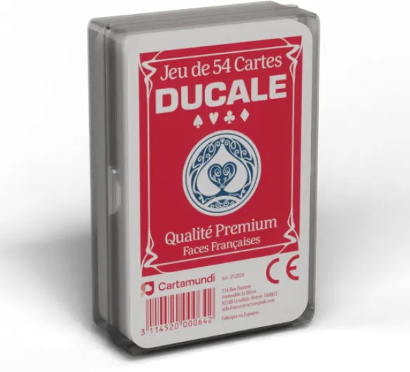 Ducale Origine - Jeu de 54 Cartes - Jeu de Poker, Président, Palmito, 8 Américain - Coloris aléatoire (Bleu ou Rouge) - Boîte Plastique 54 cartes boite plastique